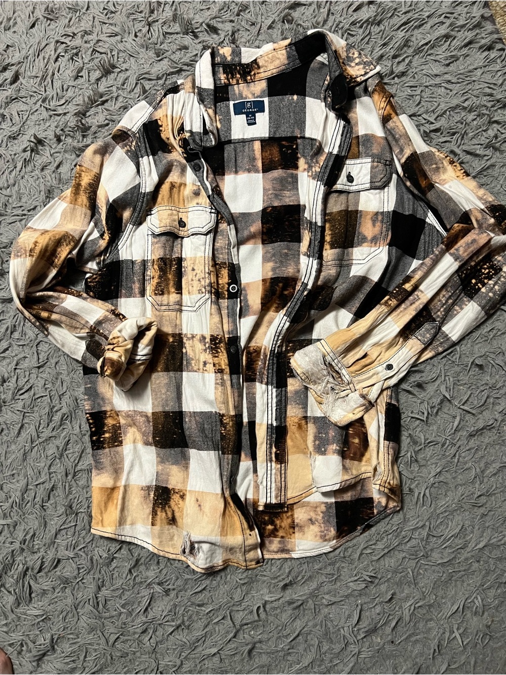George Plaid Button-Down Shirt in Black, White & Tan